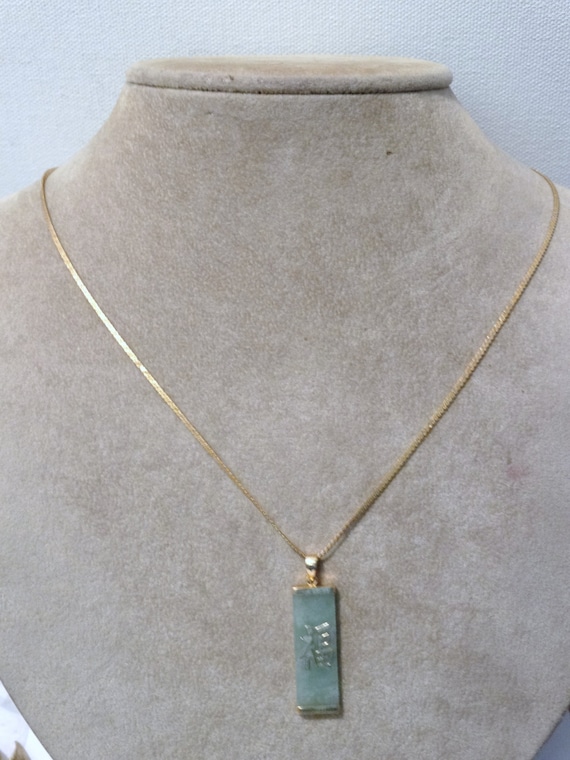 14k Jade rectangular Pendant Necklace. - image 3