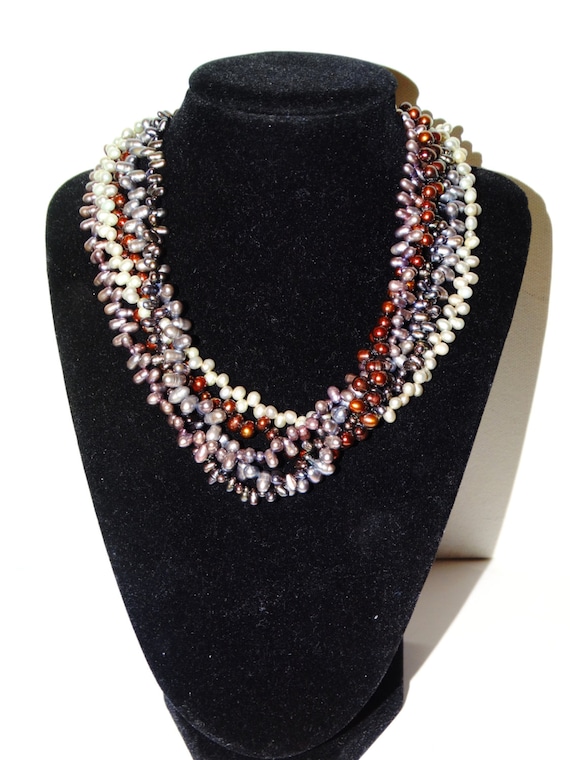 Sterling 925 Stamped Multicolor Multistrand Pearl… - image 2