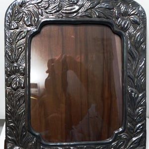 Large Sterling Wood Flower Design Picture Frame.