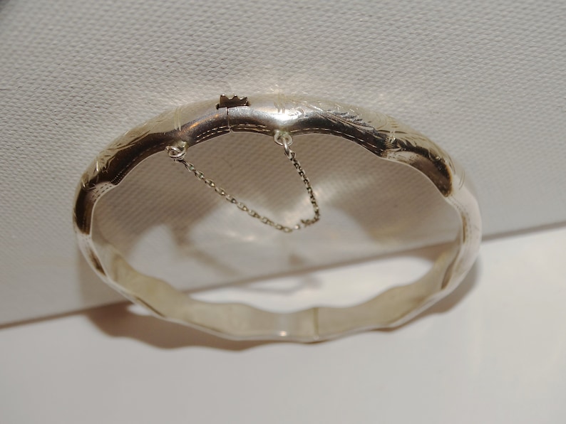 Sterling Silver RARE Etched Wave Bangle Bracelet.