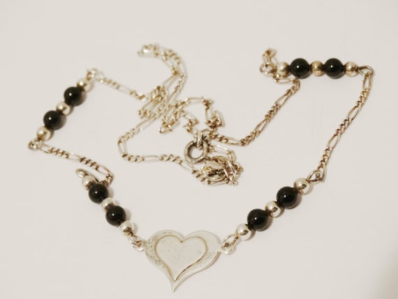 Sterling Silver Onyx Heart 17" Necklace - image 2