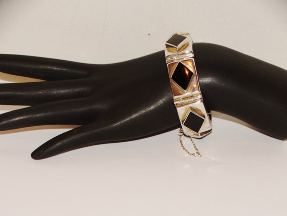 Sterling Silver 7.5" Rectangular Onyx Panel Brace… - image 3