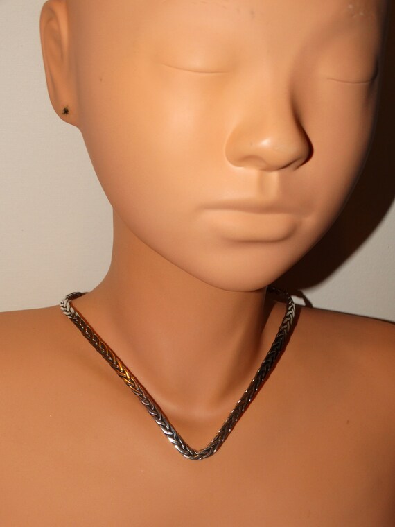 Solid Sterling Silver Braided Design V Chocker Ne… - image 3