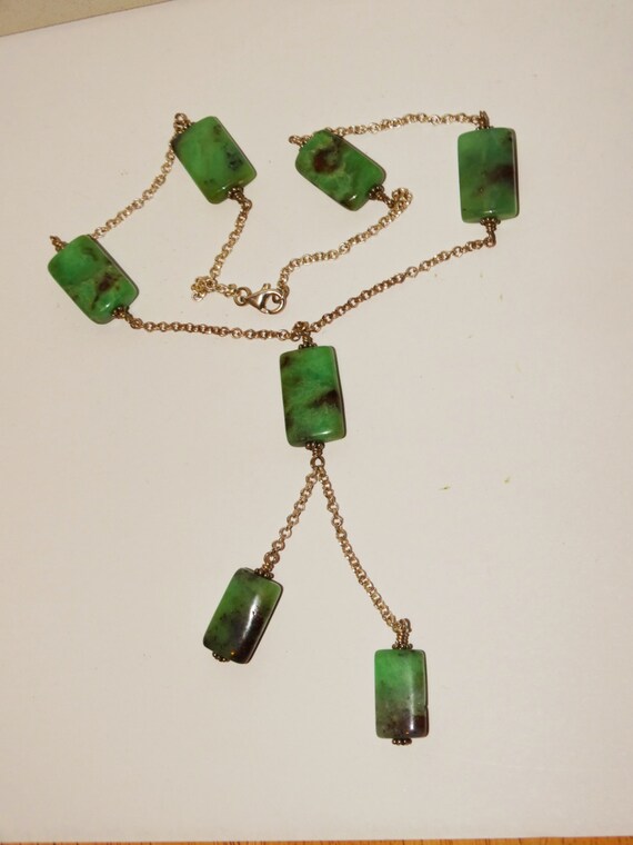 Sterling Silver Rectangular Natural Jade Station … - image 5