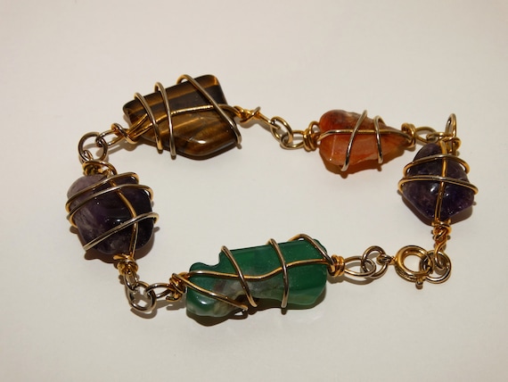 Gold Tone Genuine Gemstone Bracelet. - image 1