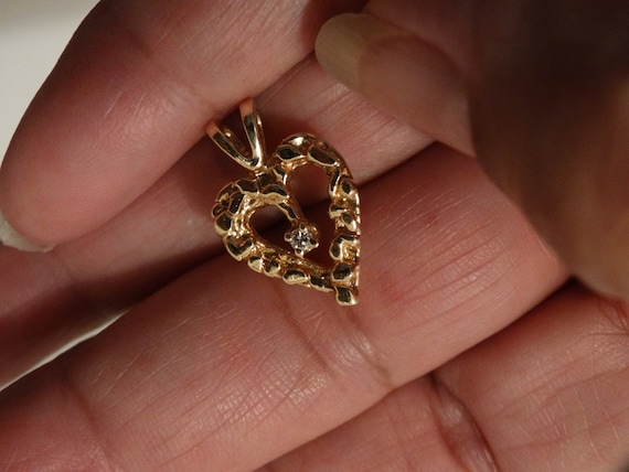 14k 3D Heavy Yellow Gold Genuine Diamond Nugget H… - image 1