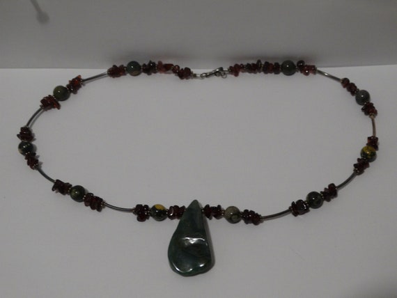 Sterling Silver Garnet & Green Genuine Stones Nec… - image 10