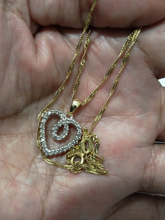 14k Gold Italian Made Round Diamond Hear Choker N… - image 1