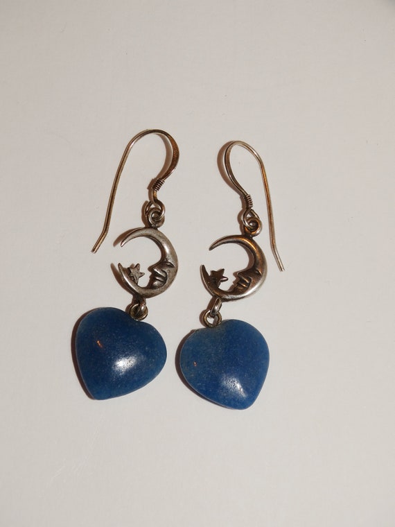 Sterling Silver Stamped Moon Star Heart Earrings. - image 8