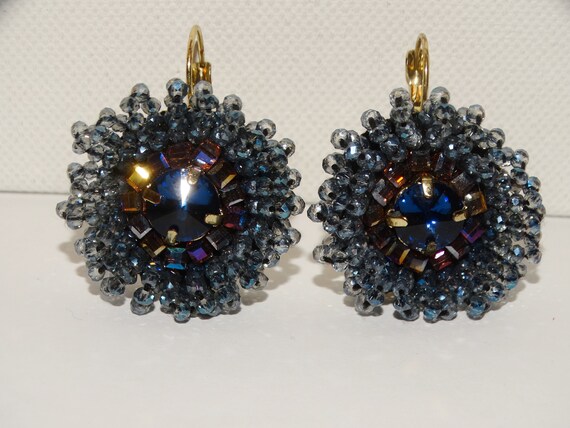 Gold Tone Sparkling Faceted Crystal Stone Earring… - image 1