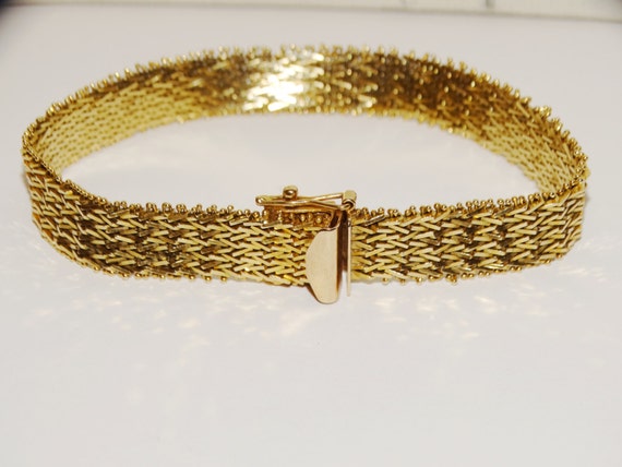 14k Heavy Yellow Gold Herringbone Woven 7.5" Long… - image 3