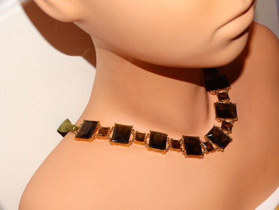 Faceted Square Olive Green Crystal/Glass Necklace… - image 5