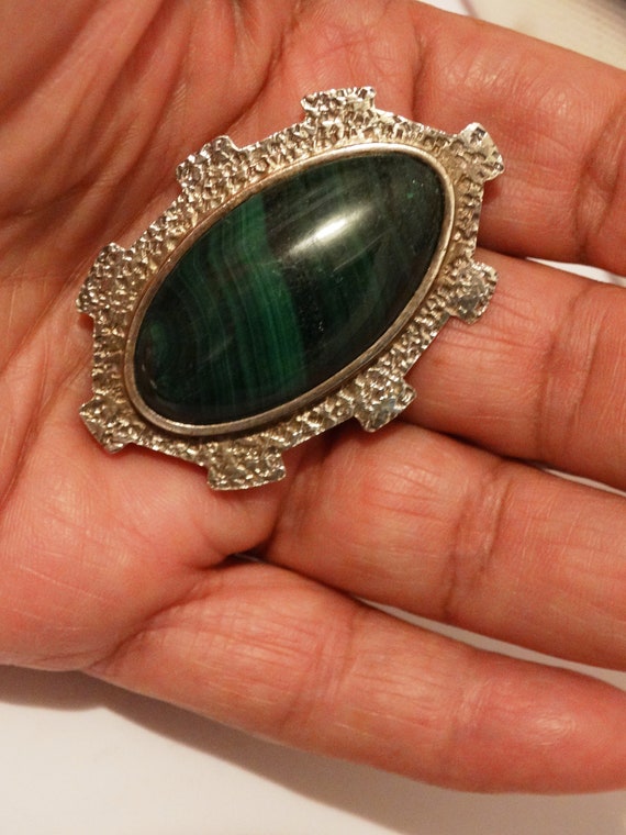 950 Sterling Silver Beautiful Large Malachite Sto… - image 6