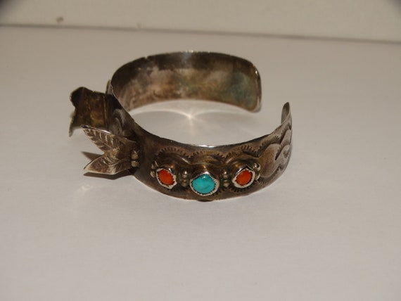 Navajo Marie Dale Sterling Signed Turquoise/Coral… - image 4