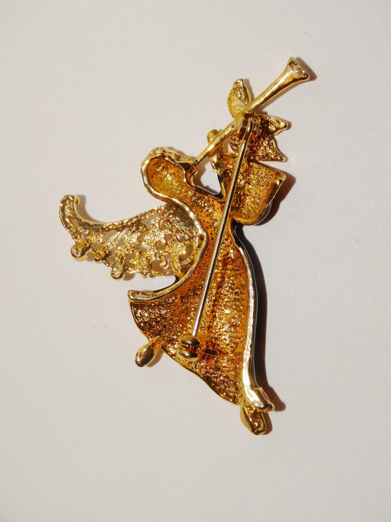 Christmas Gold Tone Angel Brooch.