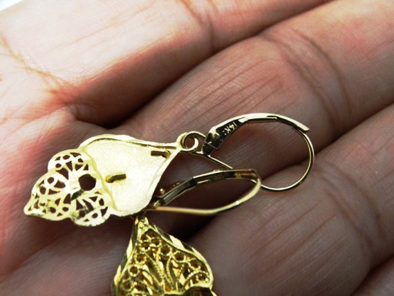 14k Gold Dangle Leaf Earrings. - image 5