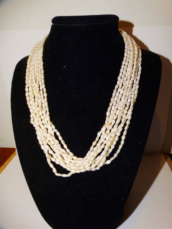 Sterling Silver 9 Strand of Rice Pearl 18" Long N… - image 4