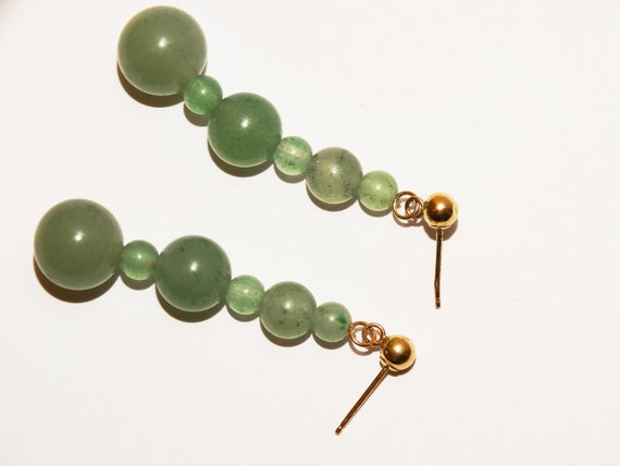 14k Y Gold Green Jade Earrings. - image 3