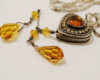 Edwardian Sterling Silver Faceted Citrine Gemstones Victorian Necklace,