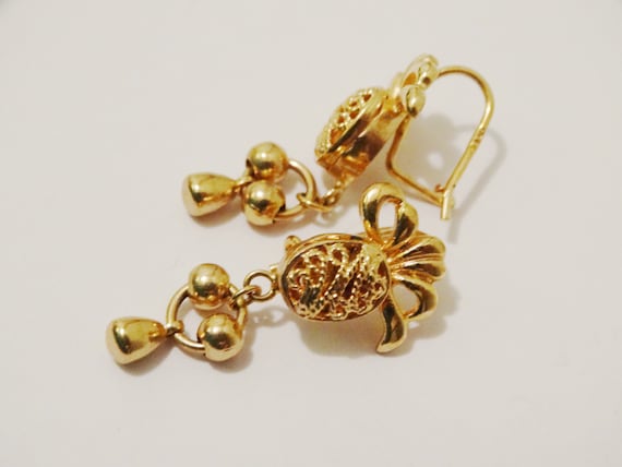 14k Yellow Gold Stamped Heavy Dangling Earrings. - image 1