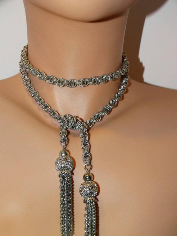 Silver Tone Rope Tassel Necklace. - image 9