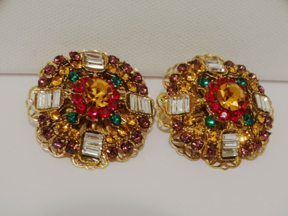 Gold Tone Metal Beautiful Baguette Multicolor Des… - image 1