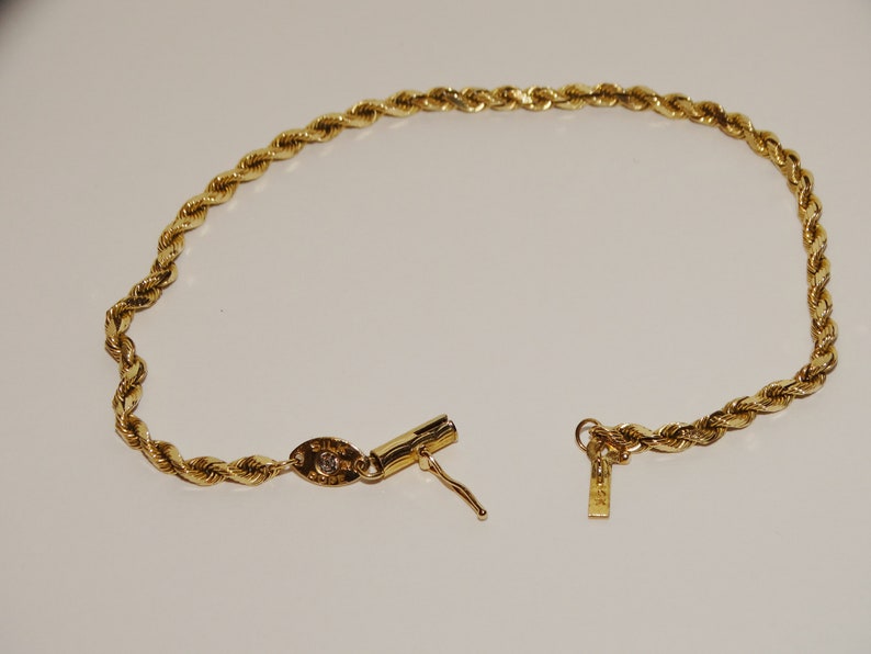 14k 5.7 Grams Solid Yellow Gold Designer Signed Rope Bracelet w/Genuine Diamond. image 10