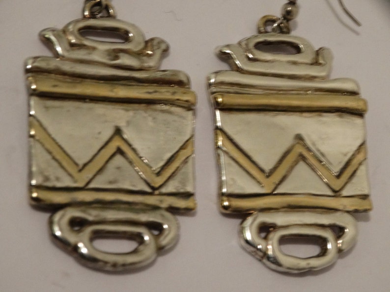 Huge Royal 925 Two Tone Sterling Silver Earrings.