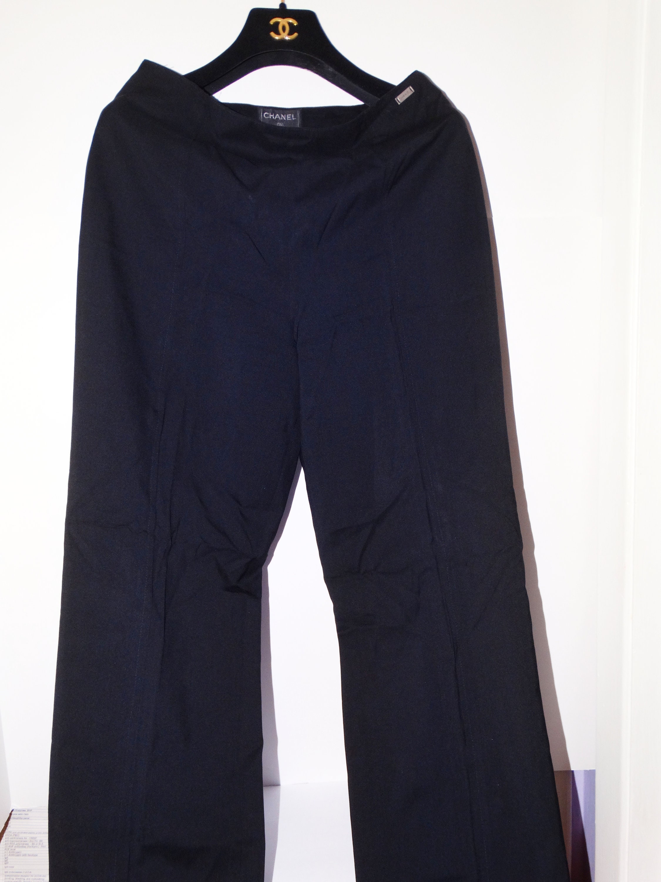 Chanel 00A 2000 Fall Black Shiny Dress Wide Leg Pants FR 38 US 4/6