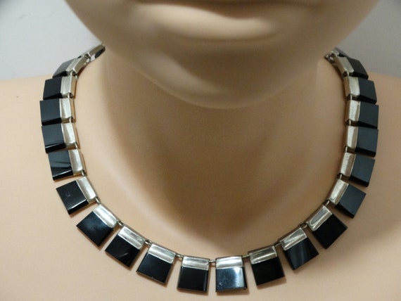 Solid Sterling Silver Black Onyx Made Mexico Neck… - image 7