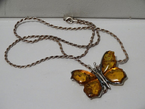 Sterling Silver Italian Made Amber Butterfly Neck… - image 2