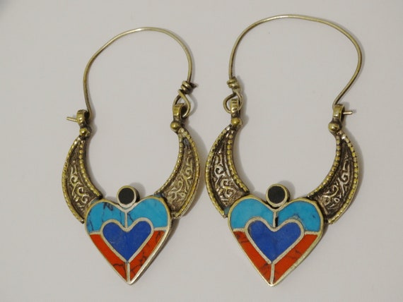 Brass Silver Plated Heart Earrings. - image 3