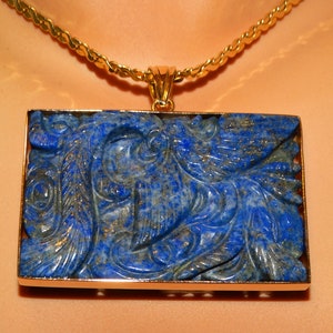 RARE 18k Yellow Gold Hand Carved Lapis Lazuli Phoenix Bird Pendant ONLY. image 2