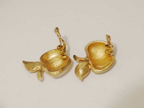 RARE Gold Tone Silver Apple with Rhinestone Earri… - image 3