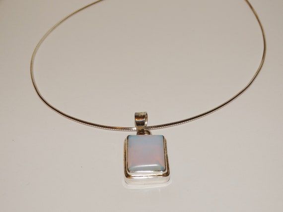 Sterling Silver Square Opalescent Stone Chocker n… - image 2