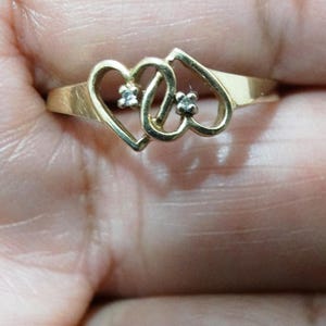 10k Gold Double Heart Diamond Size 7 Ring.