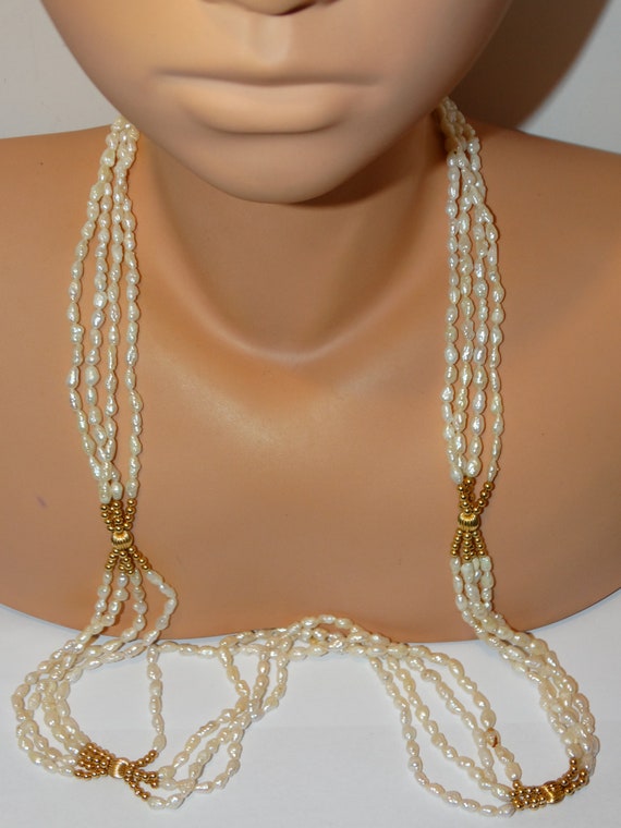 14K Gold Four Strand Seed Pearl, 35 Inches Neckla… - image 7