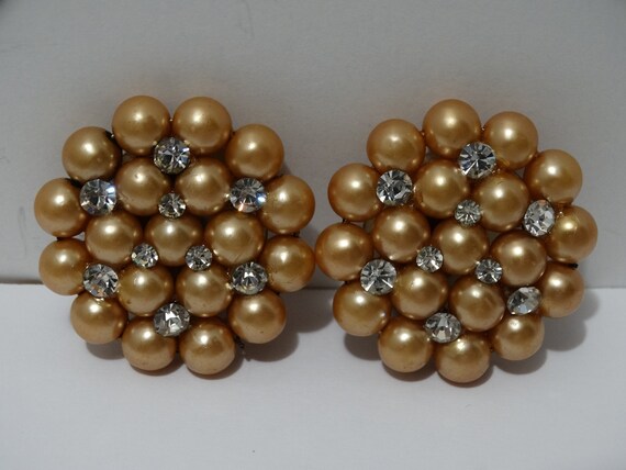 Brass Faux Pearls Plastic Sparkling Rhinestone Cl… - image 8