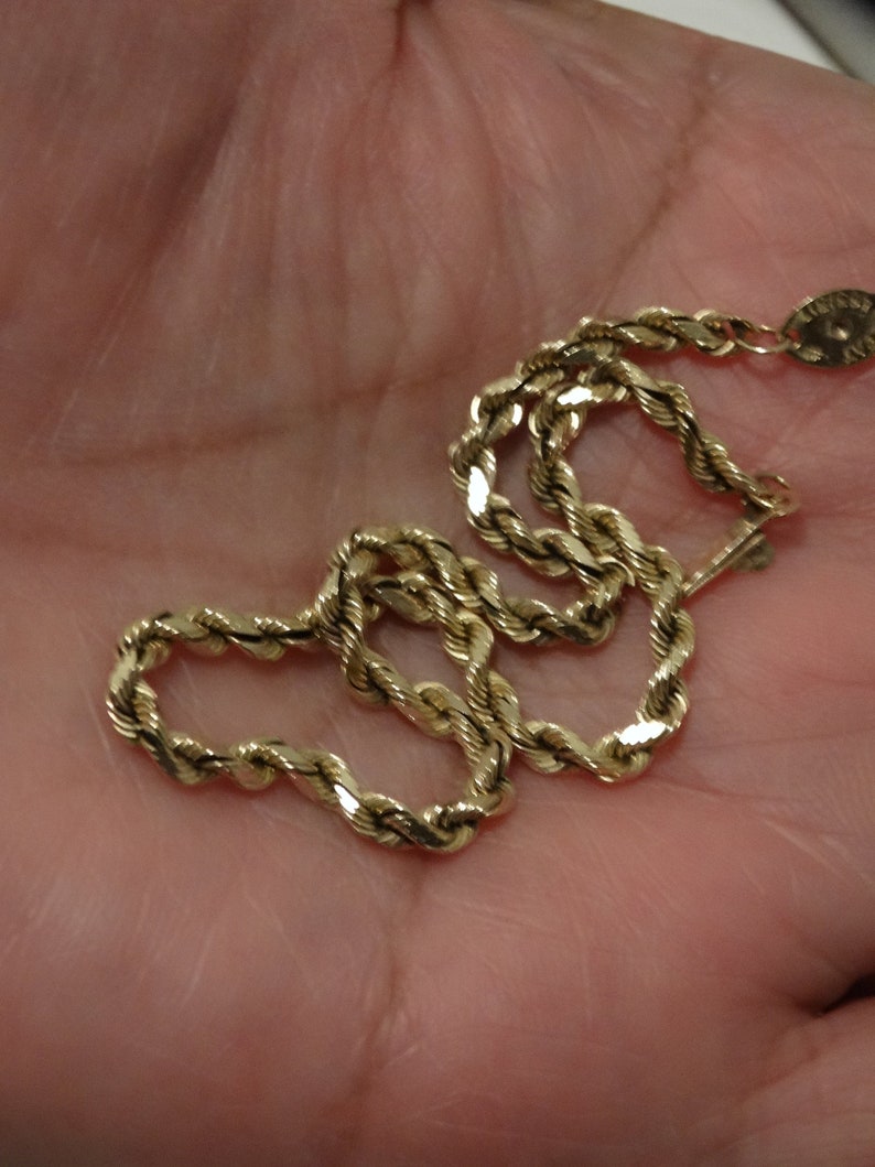 14k 5.7 Grams Solid Yellow Gold Designer Signed Rope Bracelet w/Genuine Diamond. image 1