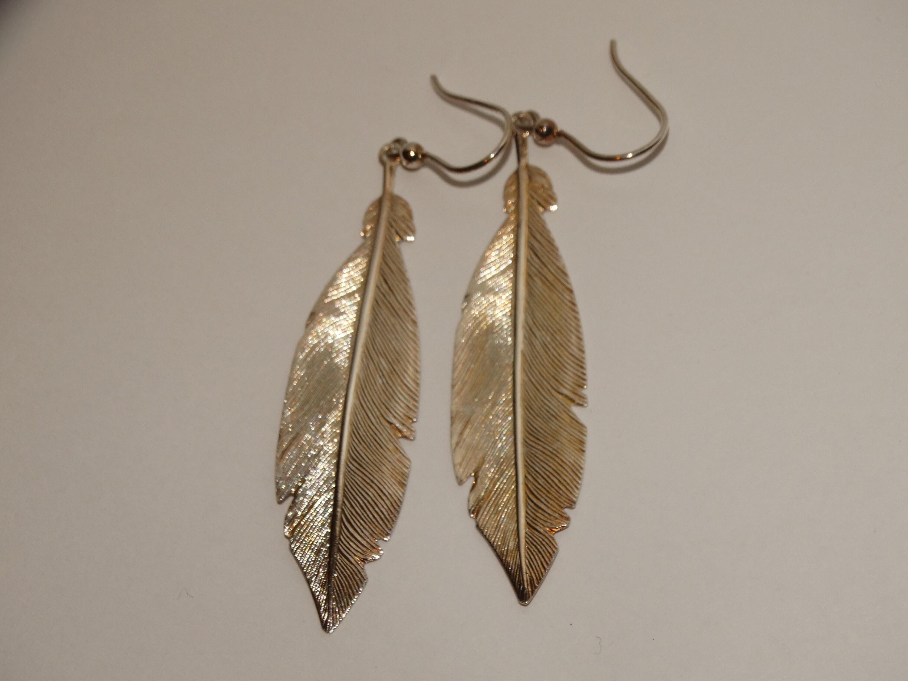 Sterling Silver Italy Made RARE 3D Dangling Feather Earrings