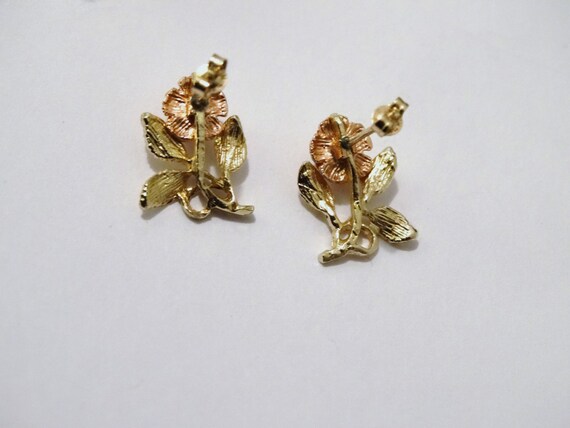 14k Yellow /Pink Gold Double tone Rose Earrings. - image 2