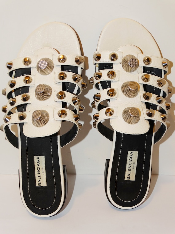 Balenciaga White Leather Size 37 Slides Studded S… - image 10