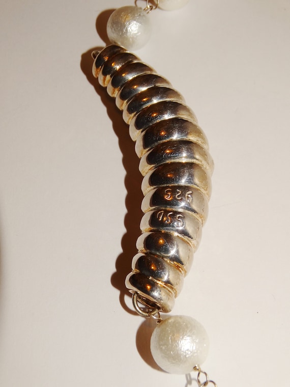 Solid Sterling Silver Center Piece Faux Pearl Nec… - image 7