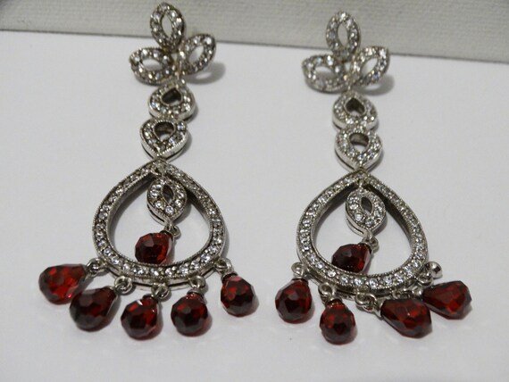 Solid Sterling Silver Pave Crystals and Genuine G… - image 1