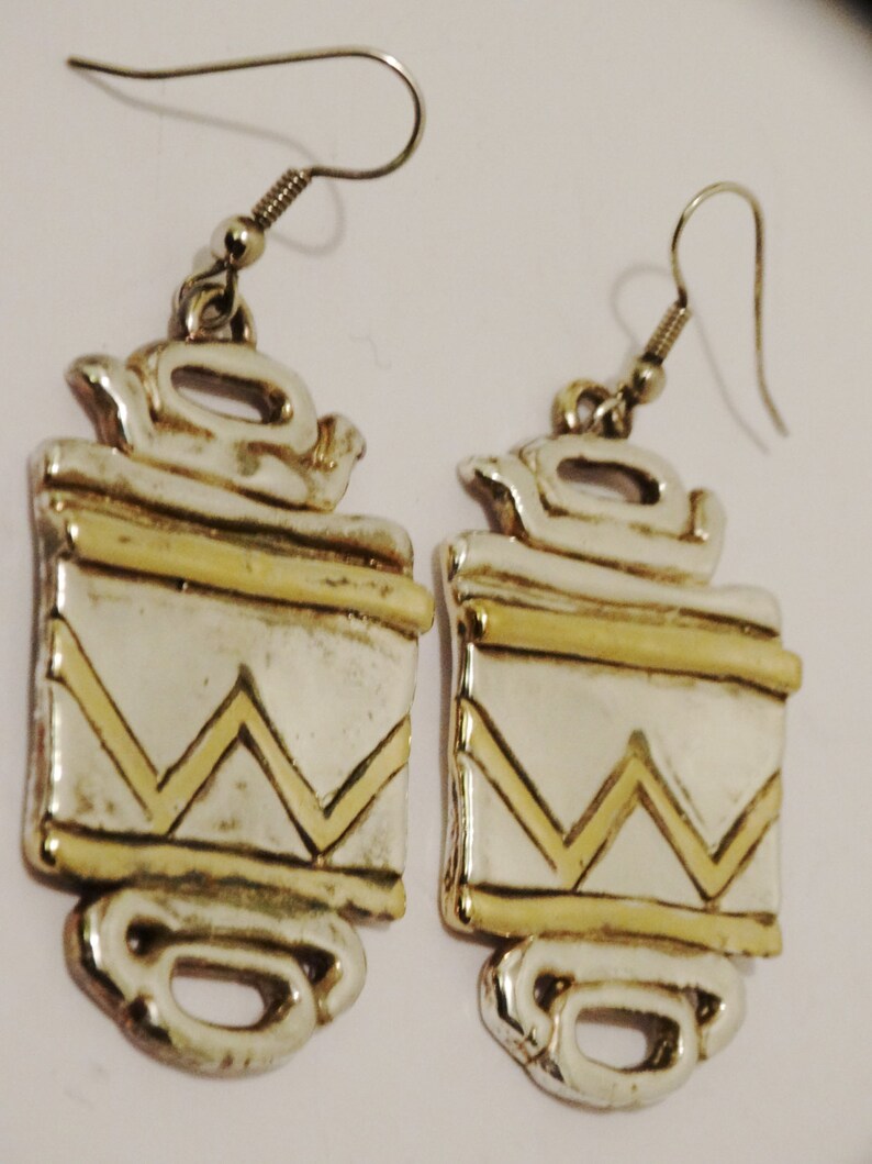 Huge Royal 925 Two Tone Sterling Silver Earrings.
