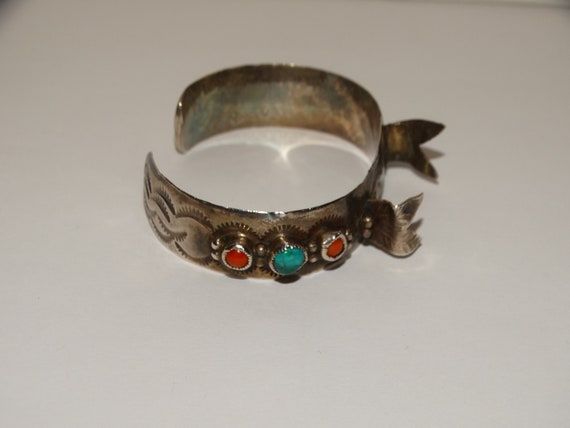 Navajo Marie Dale Sterling Signed Turquoise/Coral… - image 6