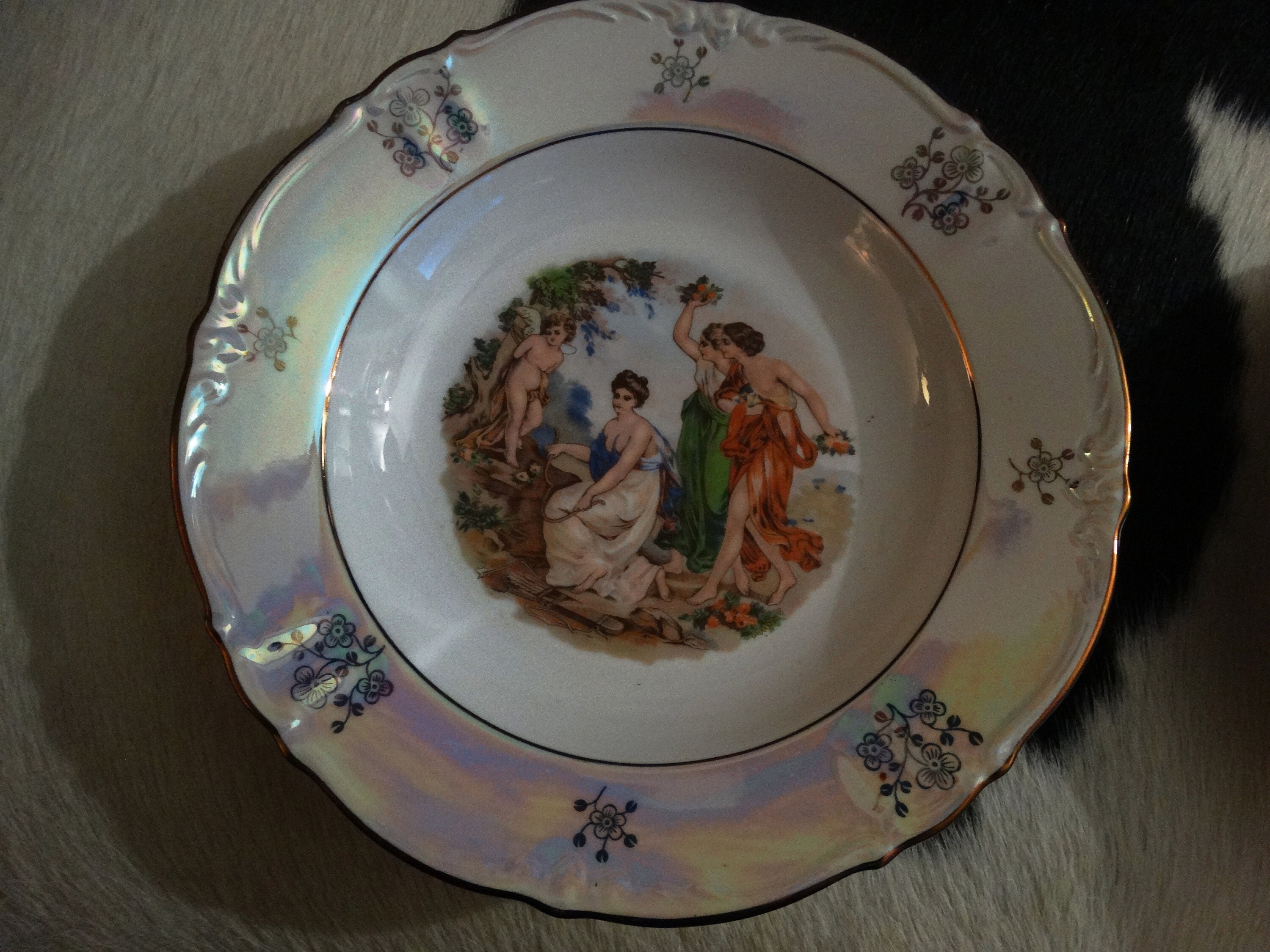 1960s Kahla Porcelain 3 Ladies Cupid Madonna Design Soup Plate