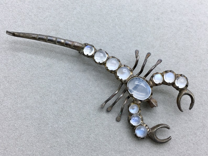 Antique Victorian Moonstone Sterling Silver Scorpion Brooch Etsy
