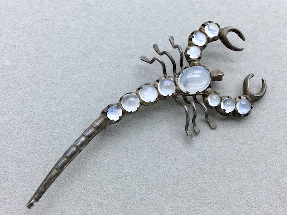 Antique Edwardian Silver Jelly Opal Scorpion Pin Brooch