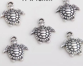 Dijes de tortuga de plata, tortuga marina, joyería de playa, suministros para bricolaje de tortugas marinas, lote de 12